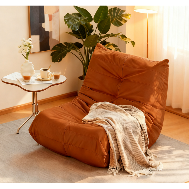 Luxury Accent Chair Button-Tufted Detail Orange Microfiber Comfy Chair Living Room Furniture
