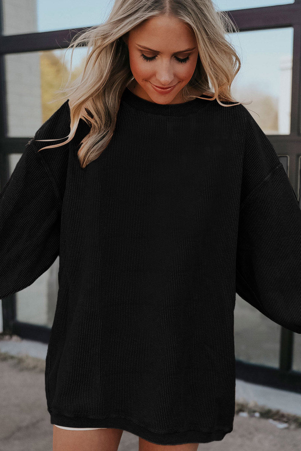 Dark Grey Drop Sleeve Ribbed Oversized Sweatshirt - Eloy Royal