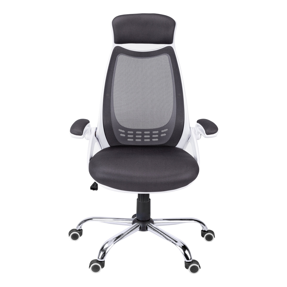 Contemporary Office Chair with Adjustable Height, Swivel, Ergonomic Design, Grey Mesh Fabric, Chrome Metal Base, Modern Work Desk Chair