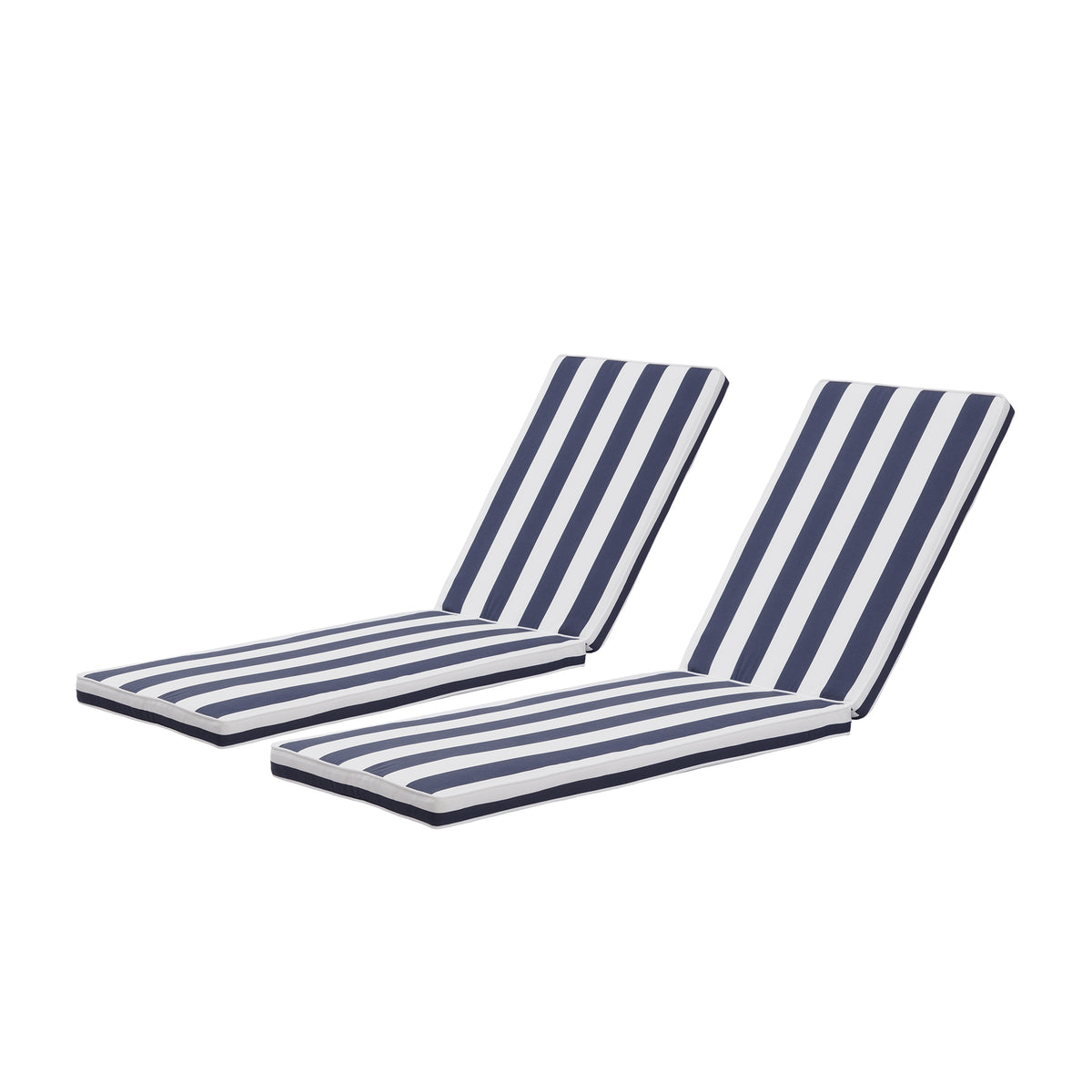 2PCS Set Outdoor Lounge Chair Cushion Replacement Patio Funiture Seat Cushion Chaise Lounge Cushion-Navyblue/White