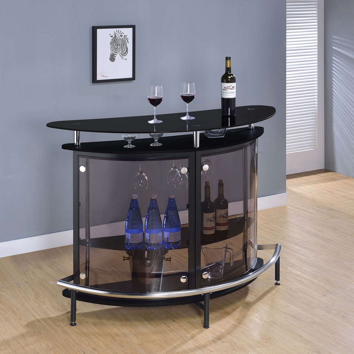 Strick & Bolton Black Freestanding Glass Top Home Bar Wine Cabinet