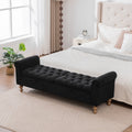 65.75' Wide Modern Upholstered  Storage Bench With Double Lids, Napped fabric Foot Stool With Rolled Armrest, Bench Daybed With Rubberwood Legs For Living Room, Entryway, Dormitory, Bedroom,Black