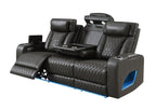 Taddeo Dark Gray Synthetic Leather Power Motion Sofa w/Power Headrest, USB, Wireless Charger, LED & Reading Light