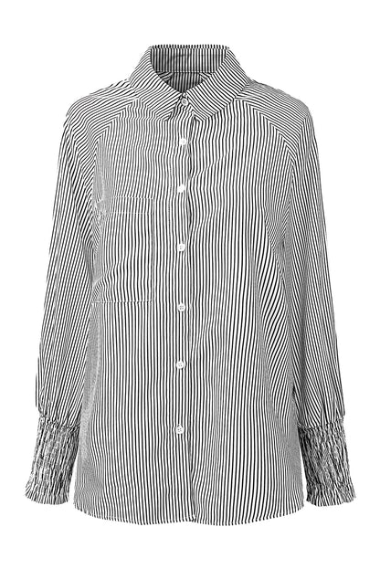 Light Blue Striped Casual Shirred Cuffs Shirt - Eloy Royal