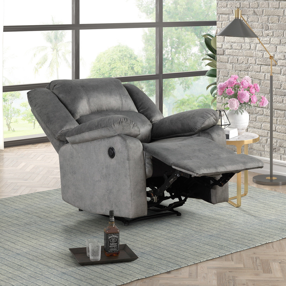 Fabric Upholstered Power Recliner Armchair with Pillow Top, Modern Living Room Sofa Chair, Gray
