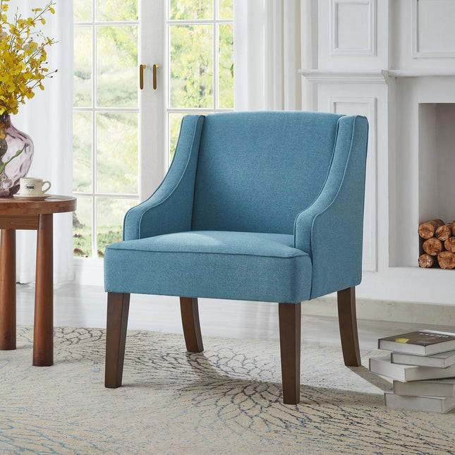 Mid Century Modern Accent Chair,Upholstered Fabric Armchair with Solid Wood Legs,Lounge Reading Chair for Living Room,Bedroom,Office-LIGHT BLUE