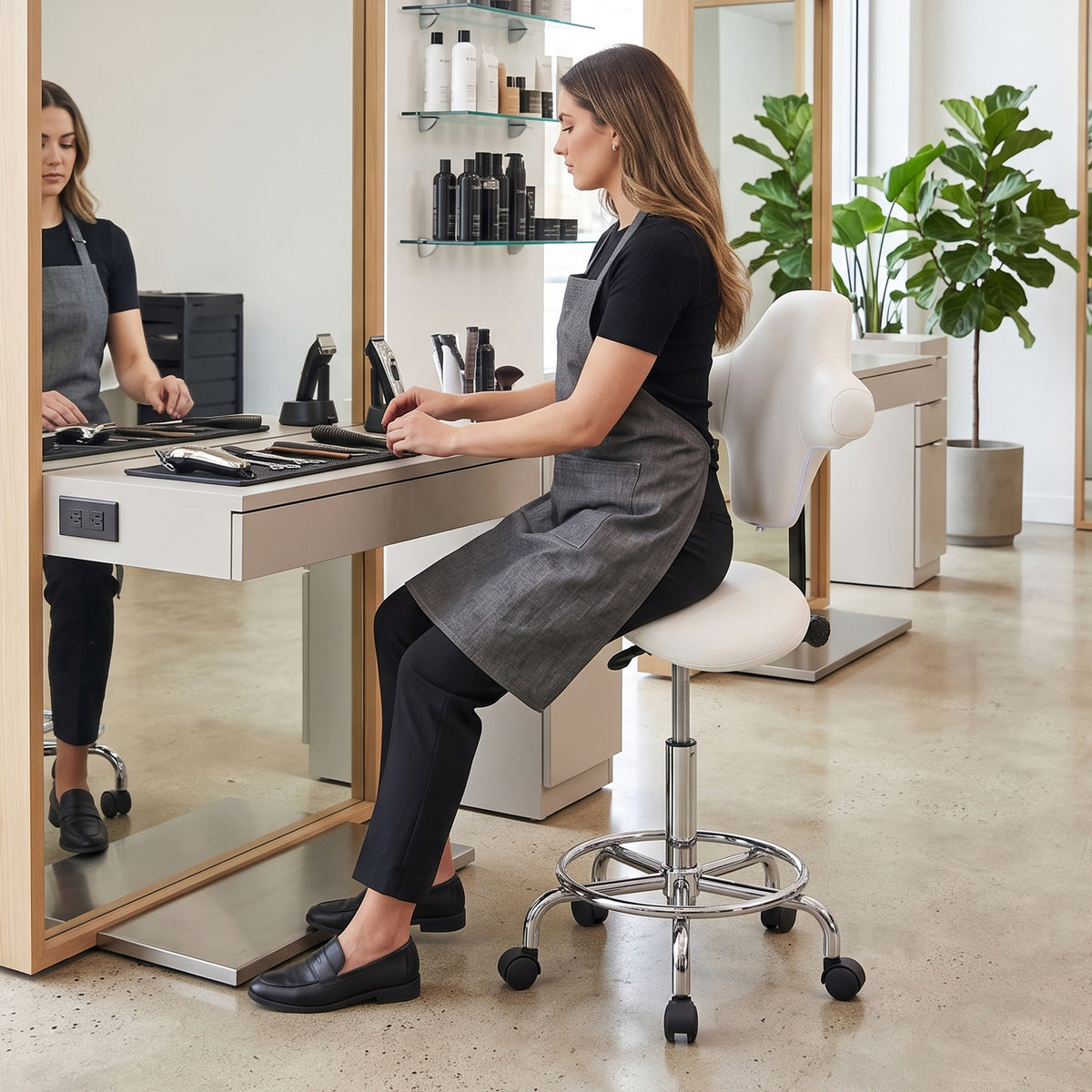 Saddle Stool Chair with Wheels,Ergonomic Swivel Rolling Height Adjustable for Salon Beauty Clinic Dentist Tattoo Home Office(White)