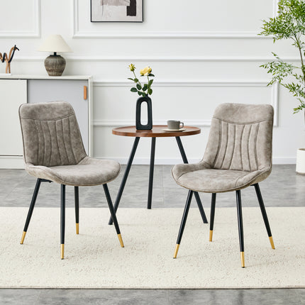 Dining Chairs Set of 2, Gray Tech Fabric Upholstered Dining Chairs with Semi-Gloss Black Metal Legs, Gold-Trimmed Adjustable Non-Slip Feet, Vertical-Stitched High Back (Gray, Set of 2)
