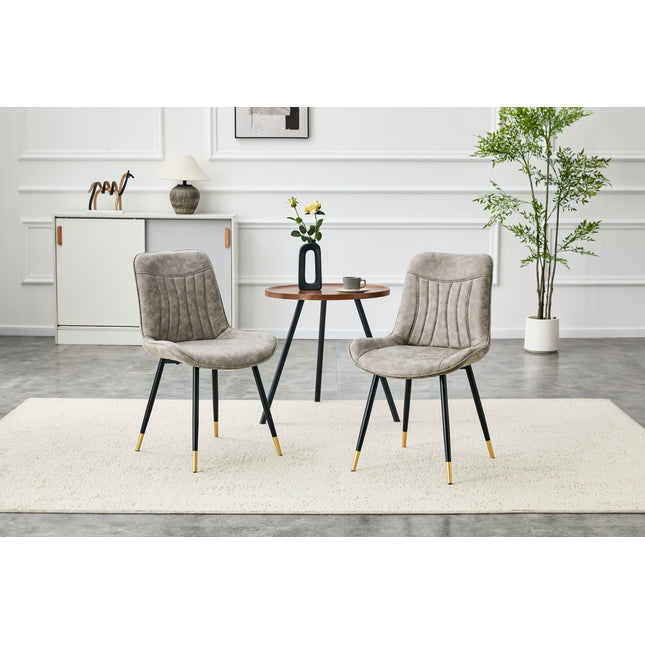 Dining Chairs Set of 2, Gray Tech Fabric Upholstered Dining Chairs with Semi-Gloss Black Metal Legs, Gold-Trimmed Adjustable Non-Slip Feet, Vertical-Stitched High Back (Gray, Set of 2)