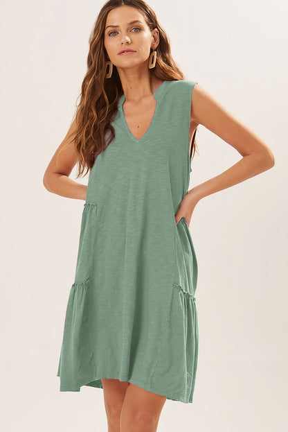 Moonlight Jade Split V Neck Tiered Flowy Sleeveless Dress - Eloy Royal