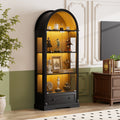 70.9'tall arched display cabinet,kitchen storage cabinet with glass doors,LED light strips, and drawers; modern farmhouse-style display cabinet suitable for the Living room, Kitchen,Dining room,Black