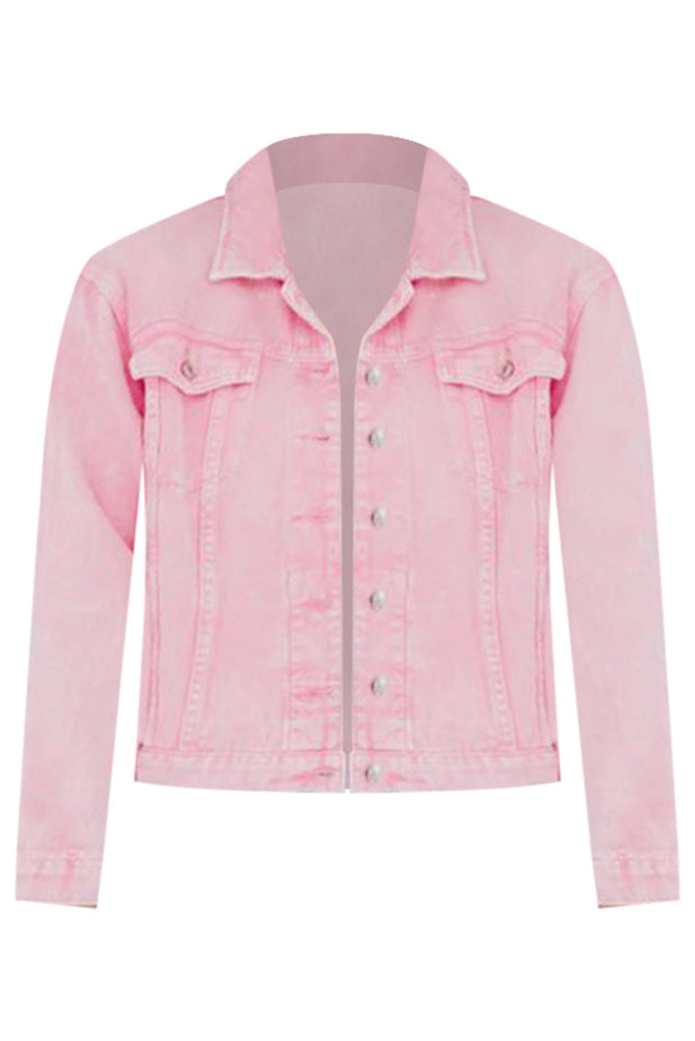 Wholesale Pink Light Wash Flap Pockets Button Up Denim Jacket - Eloy Royal