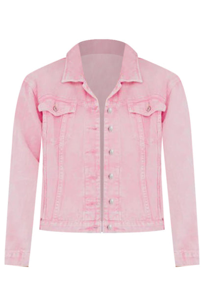 Wholesale Pink Light Wash Flap Pockets Button Up Denim Jacket - Eloy Royal