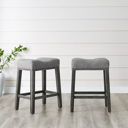 CoCo Upholstered Backless Saddle Seat Counter Stools 24' height Set of 2, Gray