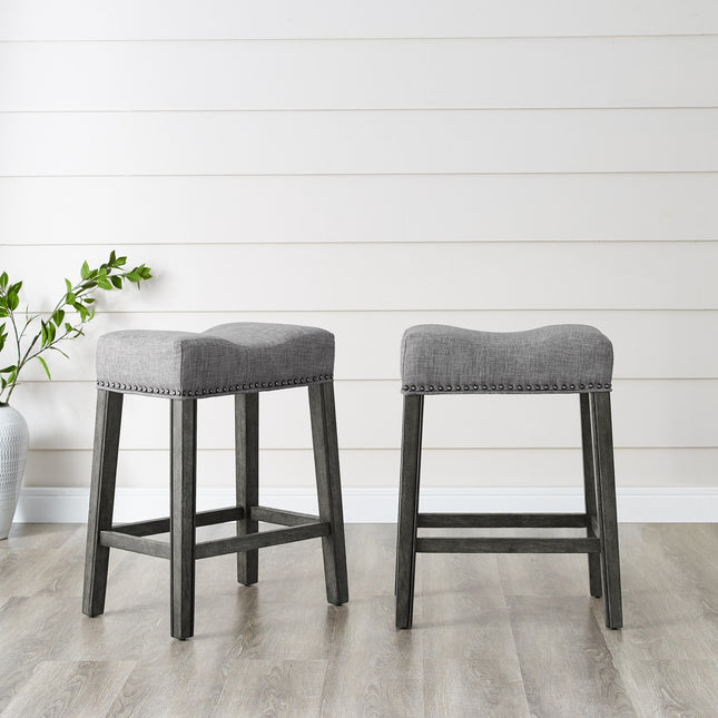 CoCo Upholstered Backless Saddle Seat Counter Stools 24' height Set of 2, Gray