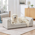 Oversized Pet Sofa, Curved Armrest Rectangular Dog Sofa, Linen Fabric Comfort Pet Couch for Large & Oversized Dogs-Beige