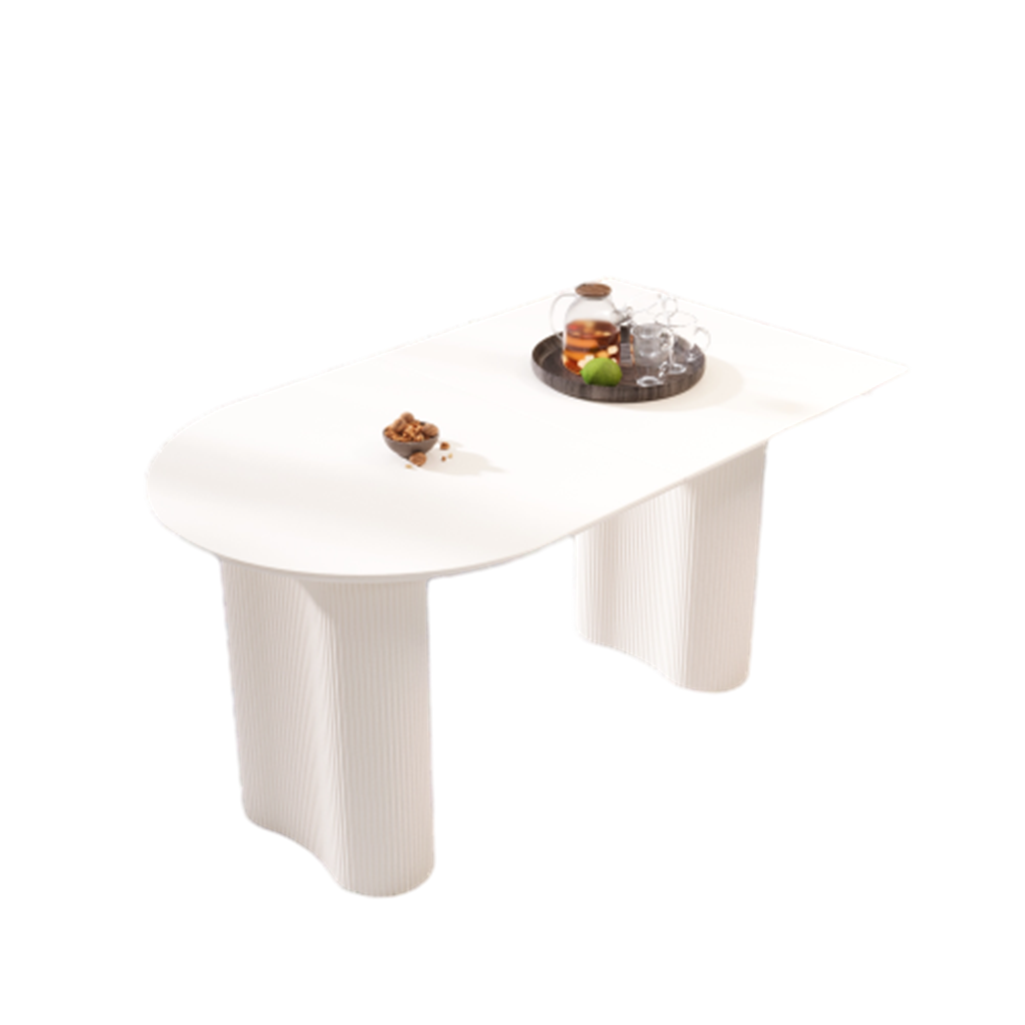 Modern Cream Style Dining Table with Round Wave Legs, MDF, 63-Inch, 4-8 Person