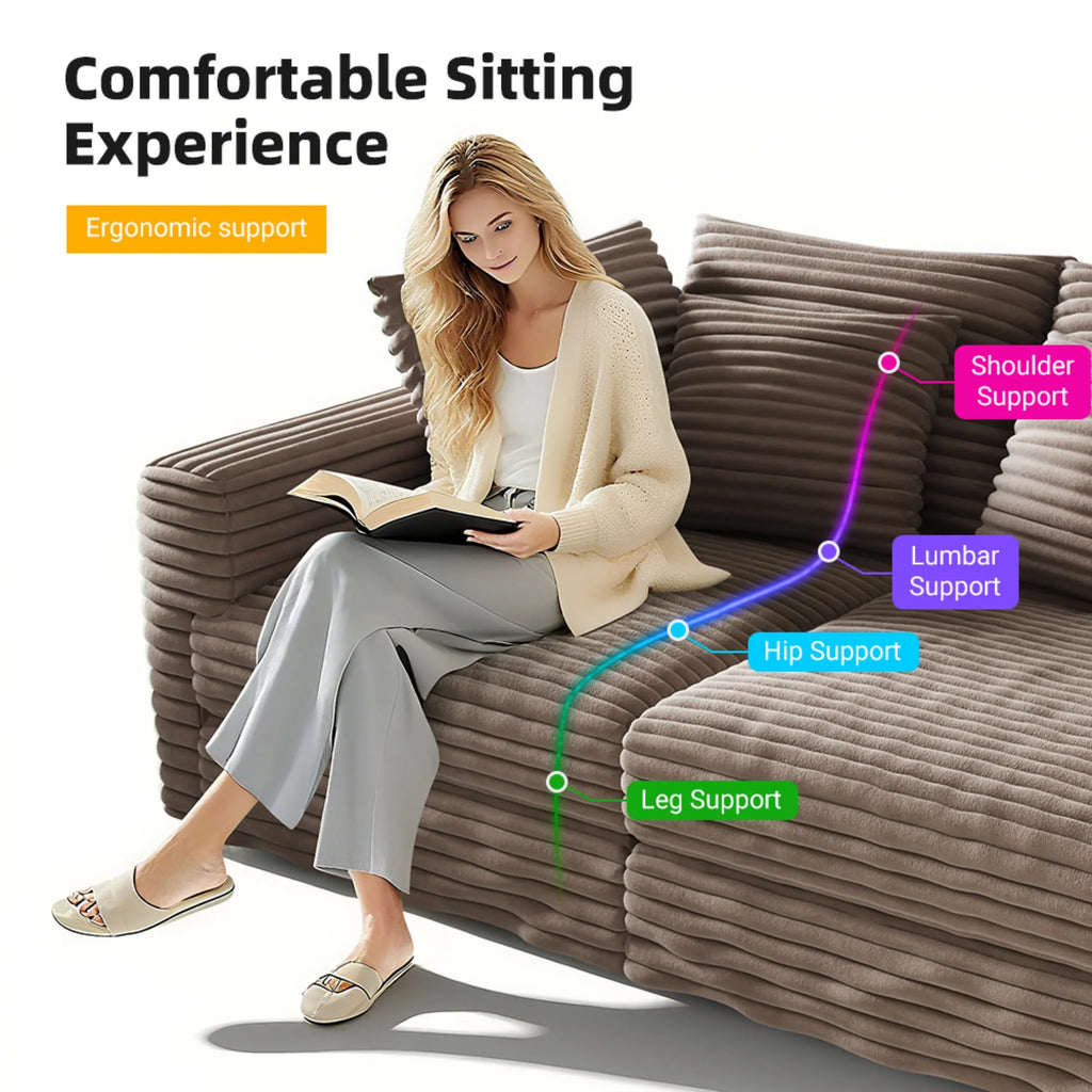 102.4 'Plush Corduroy 4-Seat Sofa,Modern Comfy Upholstered Sofa Cloud Couch,Deep Seat Couches with Soft Pillows and Movable Ottoman,Convertible Sofa Lounge Chair,for Living Room,Apartment,Office,Camel - Eloy Royal