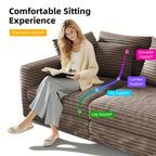 82.7 'Plush Corduroy 3-Seat Sofa,Modern Comfy Upholstered Sofa Cloud Couch,Deep Seat Couches with Soft Pillows and 1 Ottomans,Convertible Sofa Lounge Chair,Camel - Eloy Royal