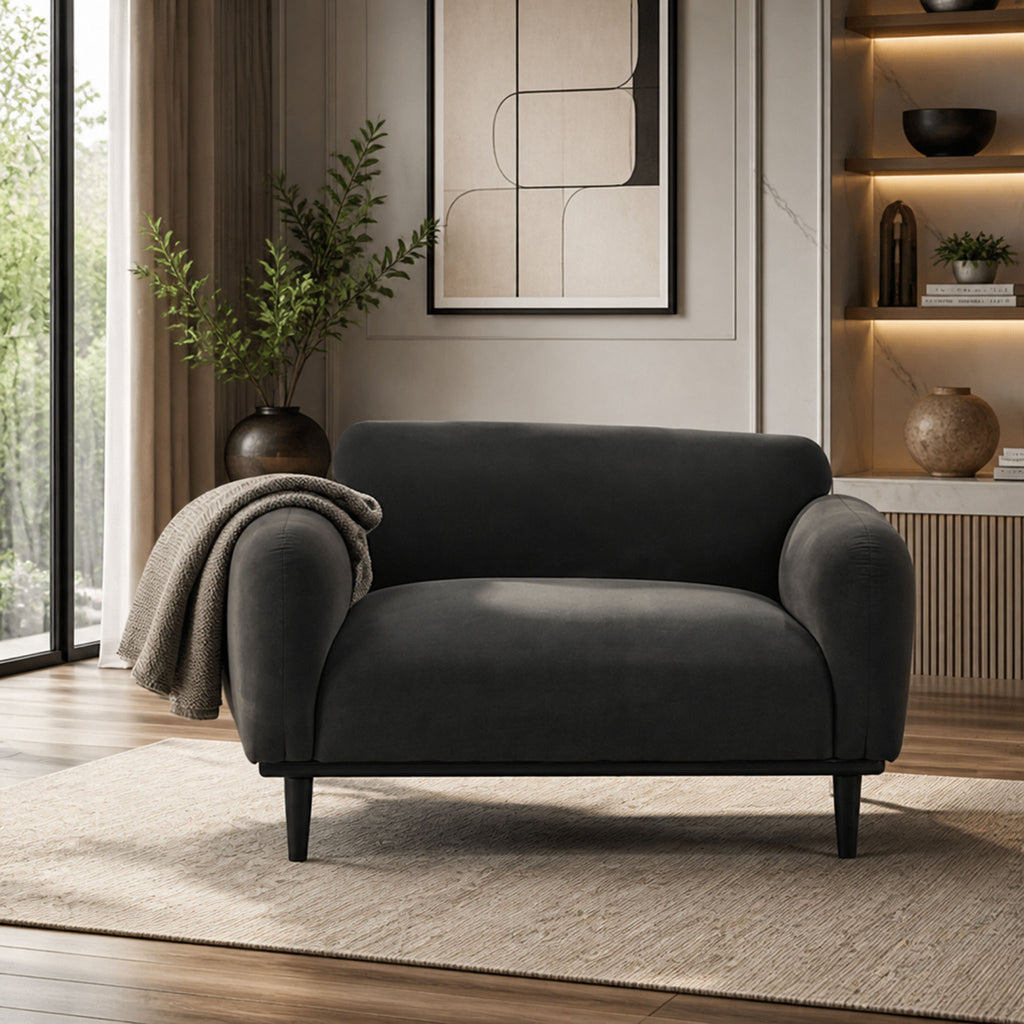 Loveseat Sofa - 50'Dark Gray Upholstered 2-Seater with Black Legs, Comfortable & Stylish for Living Room, Office, or Reading Nook,Dark Gray