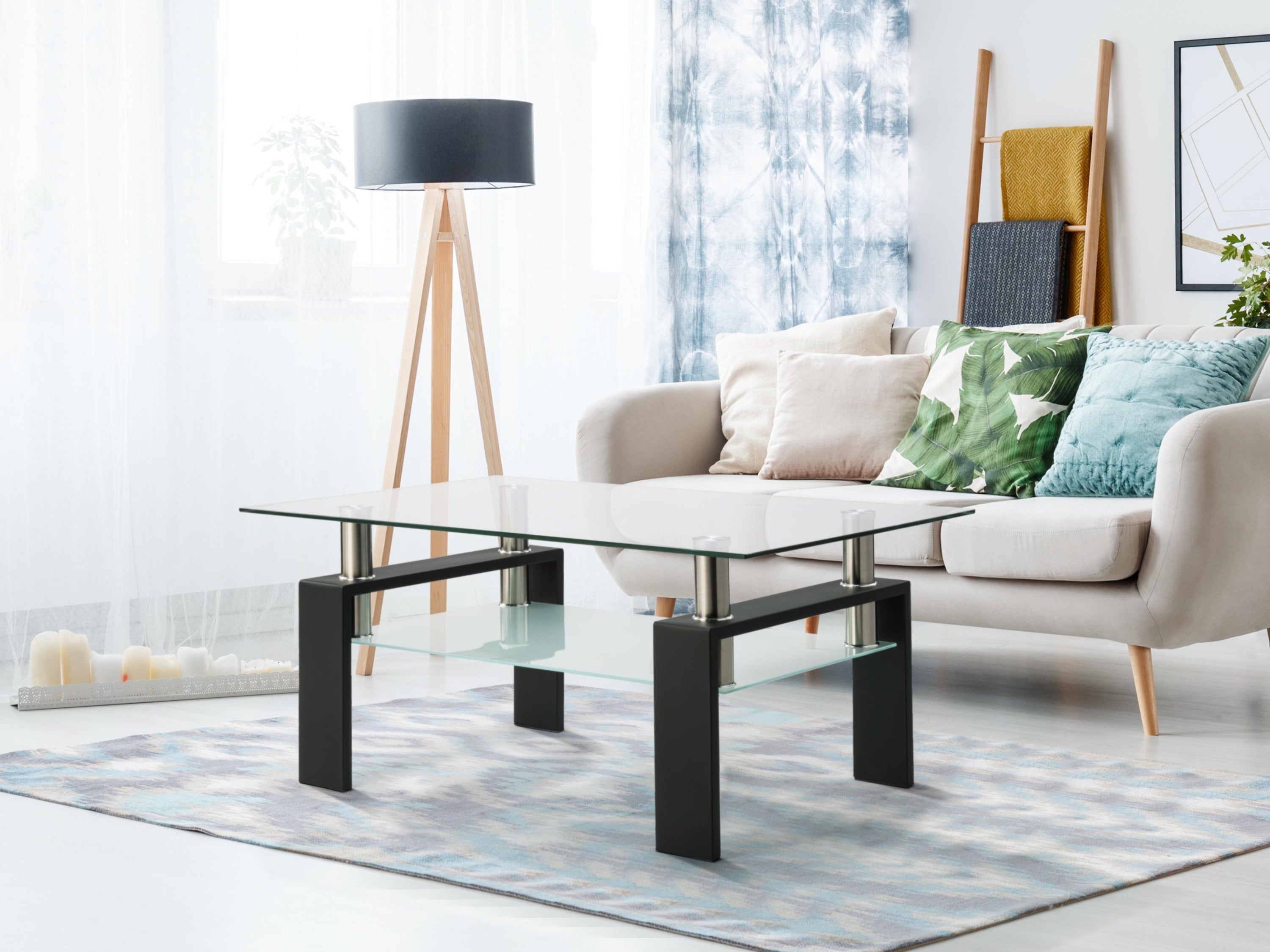 Rectangle Glass Coffee Table, Clear Coffee Table, Modern Side Center Tables for Living Room, Living Room Furniture  (Old Sku:W24135188)