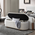 Sandro Beige Bouclé & Walnut Bench w/Storage