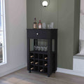 Ace Bar Cart, With Twelve Built-in Wine Rack, Casters, Drawer, Glass Rack-Black