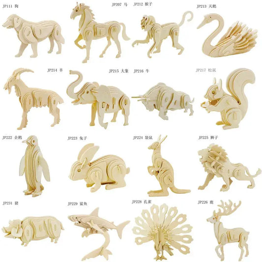 3d three-dimensional wooden animal jigsaw puzzle toys for children diy handmade wooden puzzle 3D puzzles Animals Insects and car - Eloy Royal