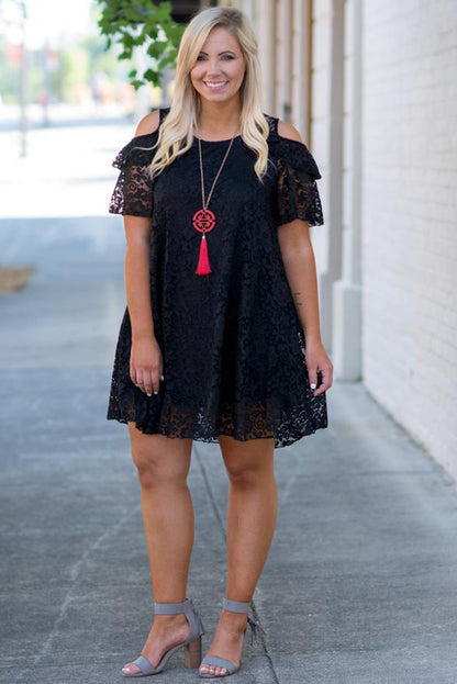 Black Lace Cold Shoulder Plus Size Dress - Eloy Royal