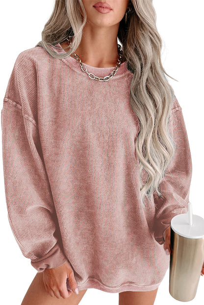 Khaki Solid Ribbed Round Neck Pullover Sweatshirt - Eloy Royal