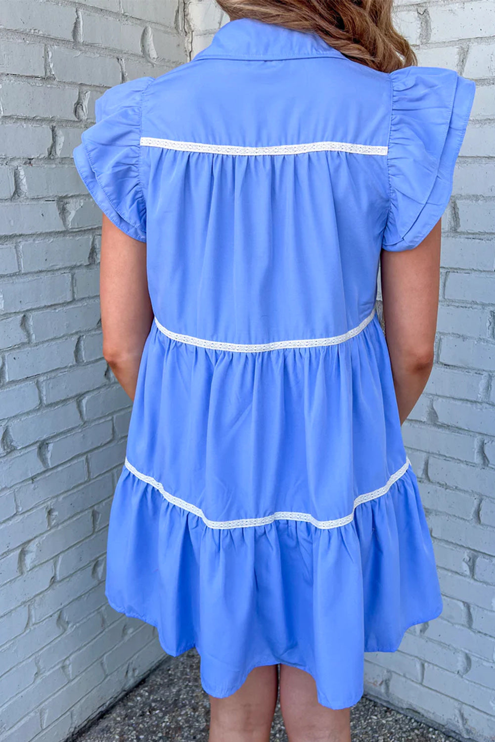 Sky Blue Collared Ruffle Tiered Babydoll Dress - Eloy Royal