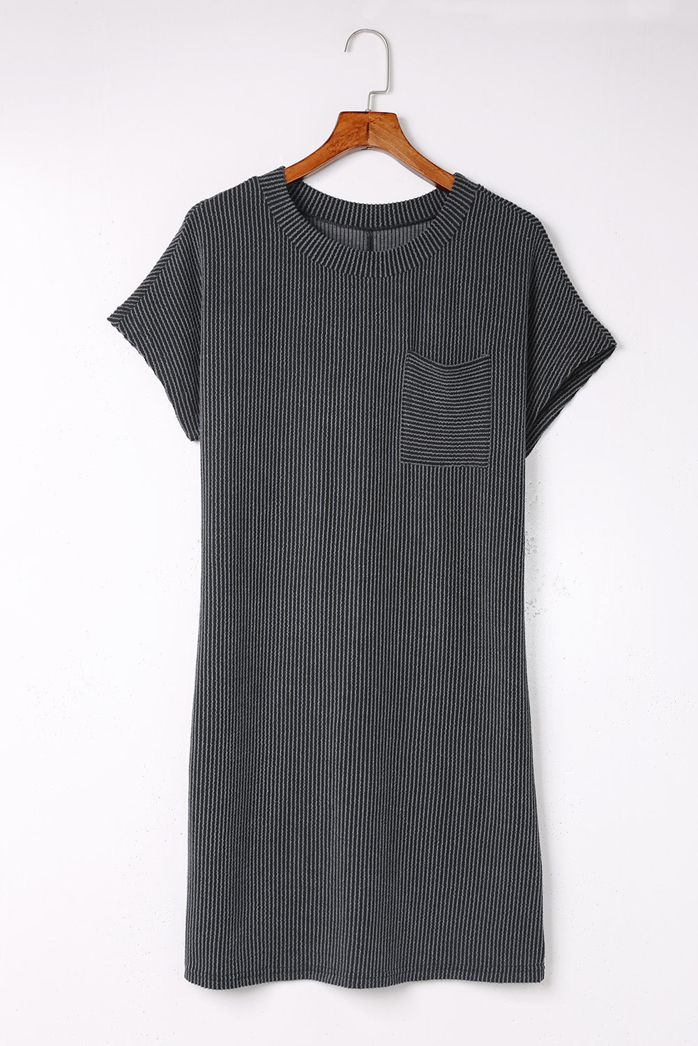 Blue Ribbed Chest Pocket Casual T Shirt Dress - Eloy Royal