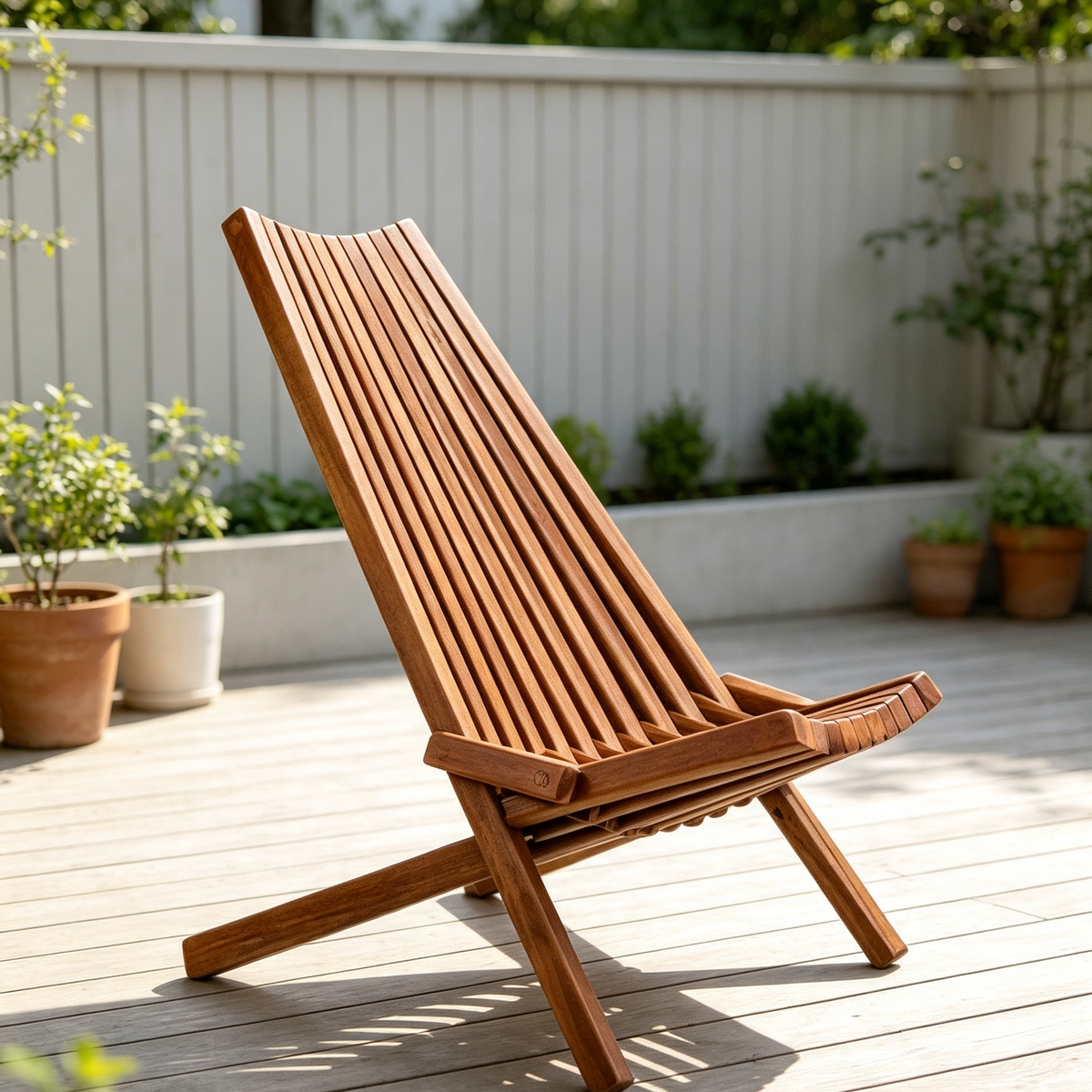 Acacia Wood Folding Outdoor Relax Chair, Teak Oil Finish Portable Solid Wood Patio Lounge Chair for Backyard Garden Camping Balcony