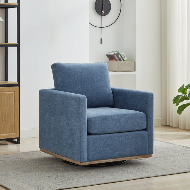 30.7'W Square Upholstered 360° Swivel Accent Chair and Comfy Single Sofa Chair with a Weathered Finished Wooden Base, Club Lounge Reading Armchair for Living Room Bedroom Apartment Nursery. Blue