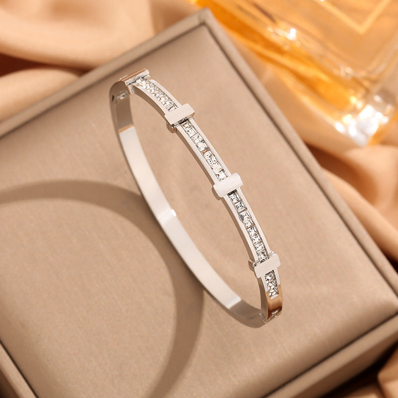 Simple Zircon Double Layer Geometric Open Bracelet