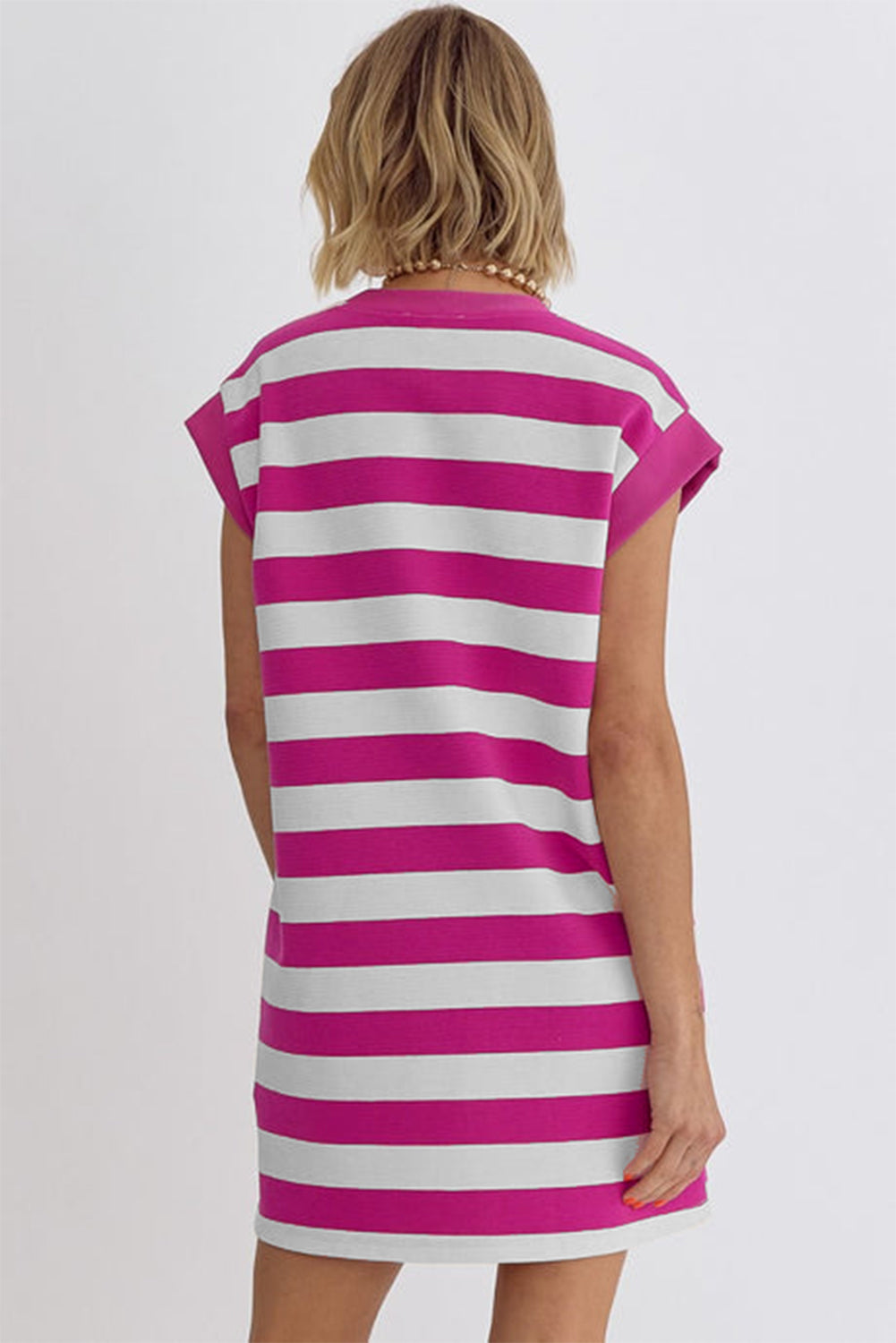 Rose Stripe Cap Sleeve Pocketed T-shirt Dress - Eloy Royal