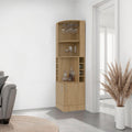 Page Corner Bar Cabinet with Wine Storage and Glass Rack, Natural Oak