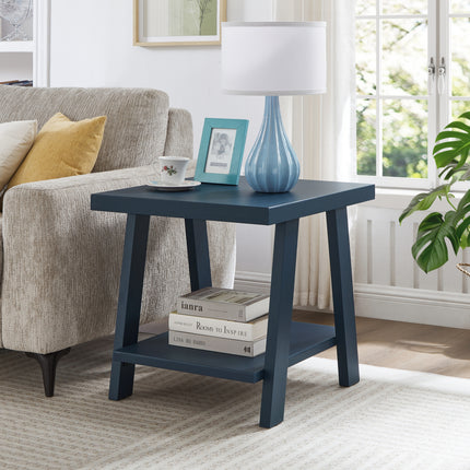 Athens Contemporary Wood Shelf End Table, Navy