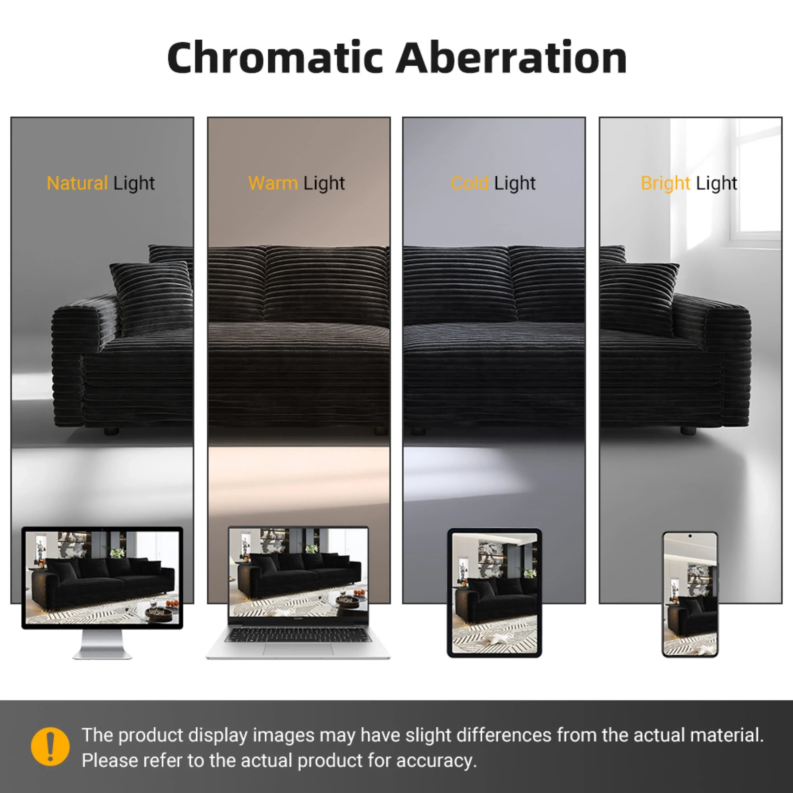 82.7 'Plush Corduroy 3-Seat Sofa,Modern Comfy Upholstered Sofa Cloud Couch,Deep Seat Couches with Soft Pillows and 3 Ottomans,Convertible Sofa Lounge Chair,Black - Eloy Royal