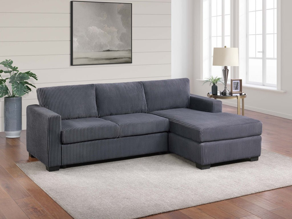 L-Shaped Sectional Sofa 2pc Square Arms Plastic Legs right Arm Chaise Left Arm Sofa Dark Gray Finish Primary Living Room