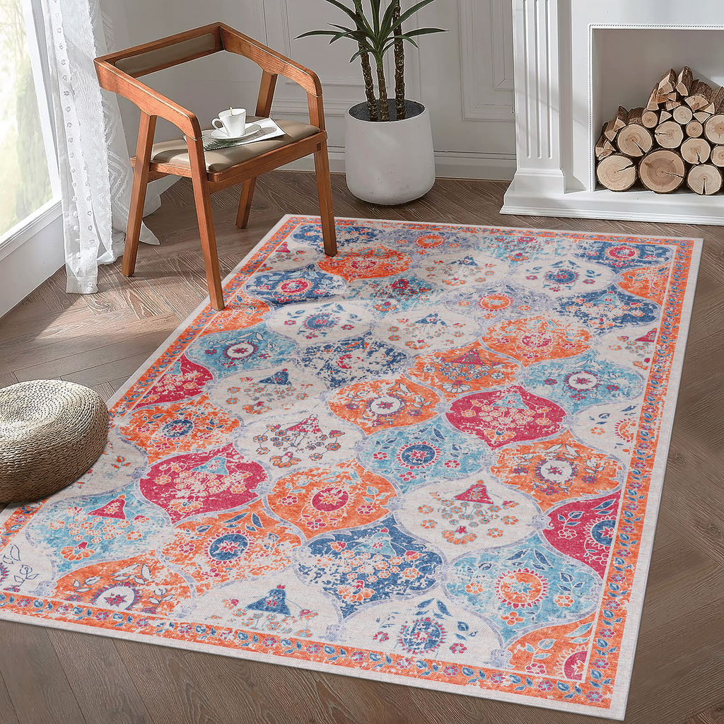 LOOM & LUXE 9x12 Cream Area Rug, Washable Rug, Low-Pile, Non-Slip, Non-Shedding, Foldable, Kid & Pet Friendly - Area Rugs for living room, bedroom, kitchen (Cream, 9' x 12')