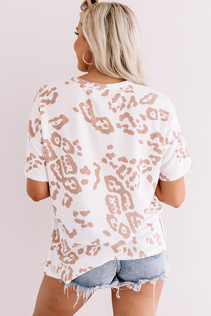 White V Neck Pocketed Leopard Plus Size Top - Eloy Royal