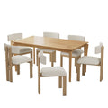 Mid-Century 7-Piece Dining Set with Upholstered Armless Chairs and Natural Wood Table