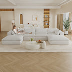 157.6'Cloud Sofa,Corduroy Fabric,Deep Seat Couches,Double-layer design,Removable  Cushion,No Assembly,DIY Combination for Living room, Bedroom,Conference room ,Apartment,White