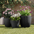 U_Style Lightweight Matte Textured MGO Outdoor Indoor Flower Pot Set of 3,16.9'+13.9'+11.22' Dia Round Concrete Stackable Planter with Drainage Holes and Rubber Plug,Perfect for Garden, Patio, Balcony