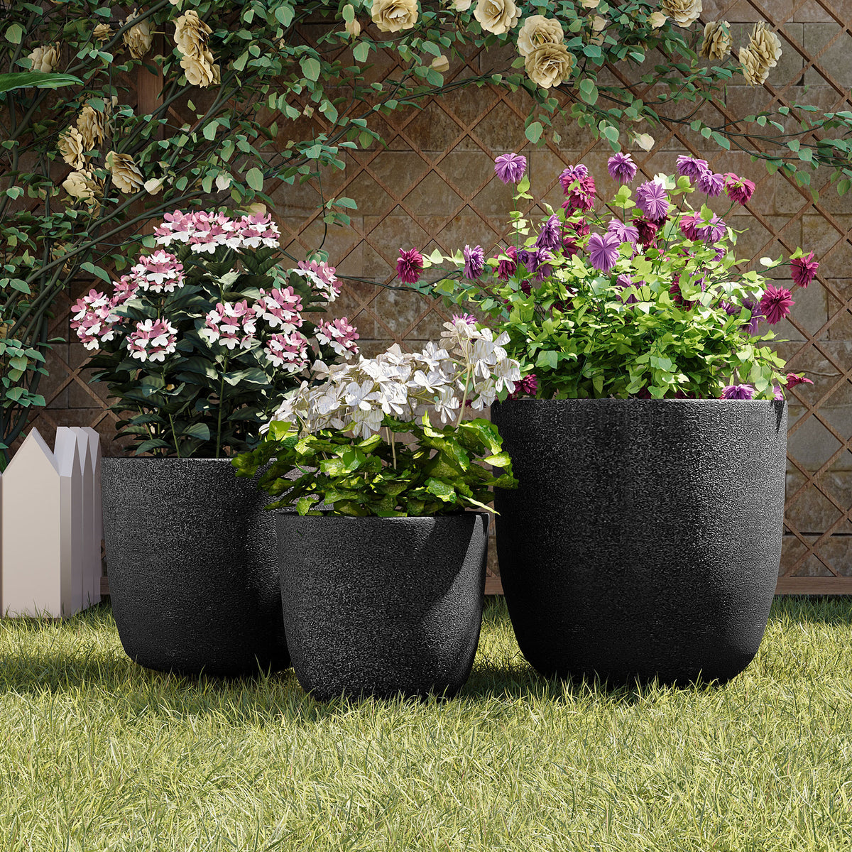 U_Style Lightweight Matte Textured MGO Outdoor Indoor Flower Pot Set of 3,16.9'+13.9'+11.22' Dia Round Concrete Stackable Planter with Drainage Holes and Rubber Plug,Perfect for Garden, Patio, Balcony