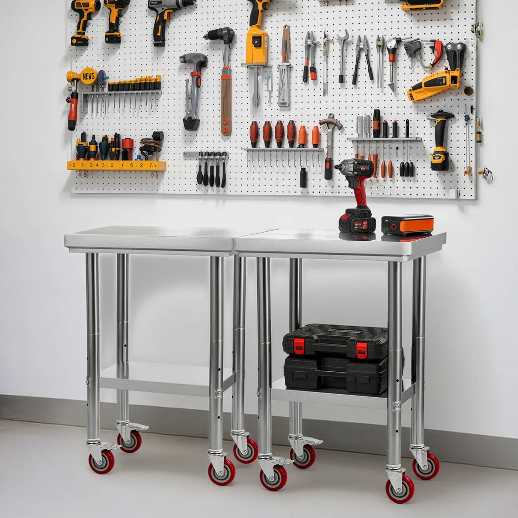 Stainless Steel Table, 24 x 18 Inches Food Prep Worktable with Wheels, Kitchen Prep Table with Adjustable Undershelf Workstations for Commercial Kitchen, Restaurant, Hotel and Garage, Outdoor - Eloy Royal