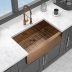 36 Inch Rose Gold Farmhouse Sink with Apron Front - Stainless Steel 16 Gauge Kitchen Sink in Rose Gold Finish - Eloy Royal