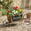 19.5x8x8.3' Brown Wooden Wheelbarrow Planter with Black Iron Frame