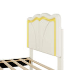 Twin Size Upholstered Platform Bed with Curved Adjustable Headboard and LED Lights, White, Pine Wood MDF PU - Eloy Royal